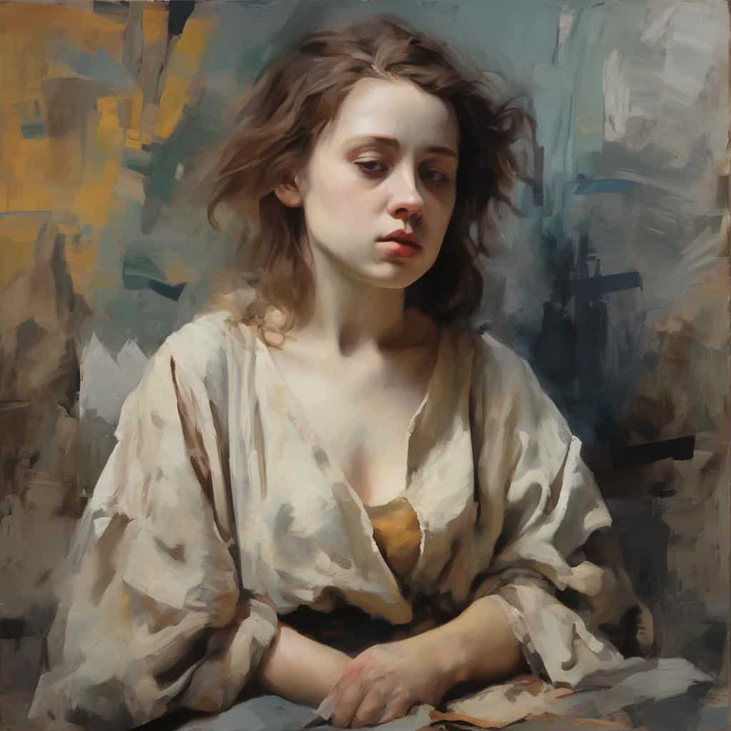 Ρυθμός στο Χάος της Μορφής, σύγχρονη τέχνη, γυναικεία μορφή σε αφηρημένο φόντο, εσωτερική έκφραση και δημιουργικότητα, καλλιτεχνική σύνθεση.